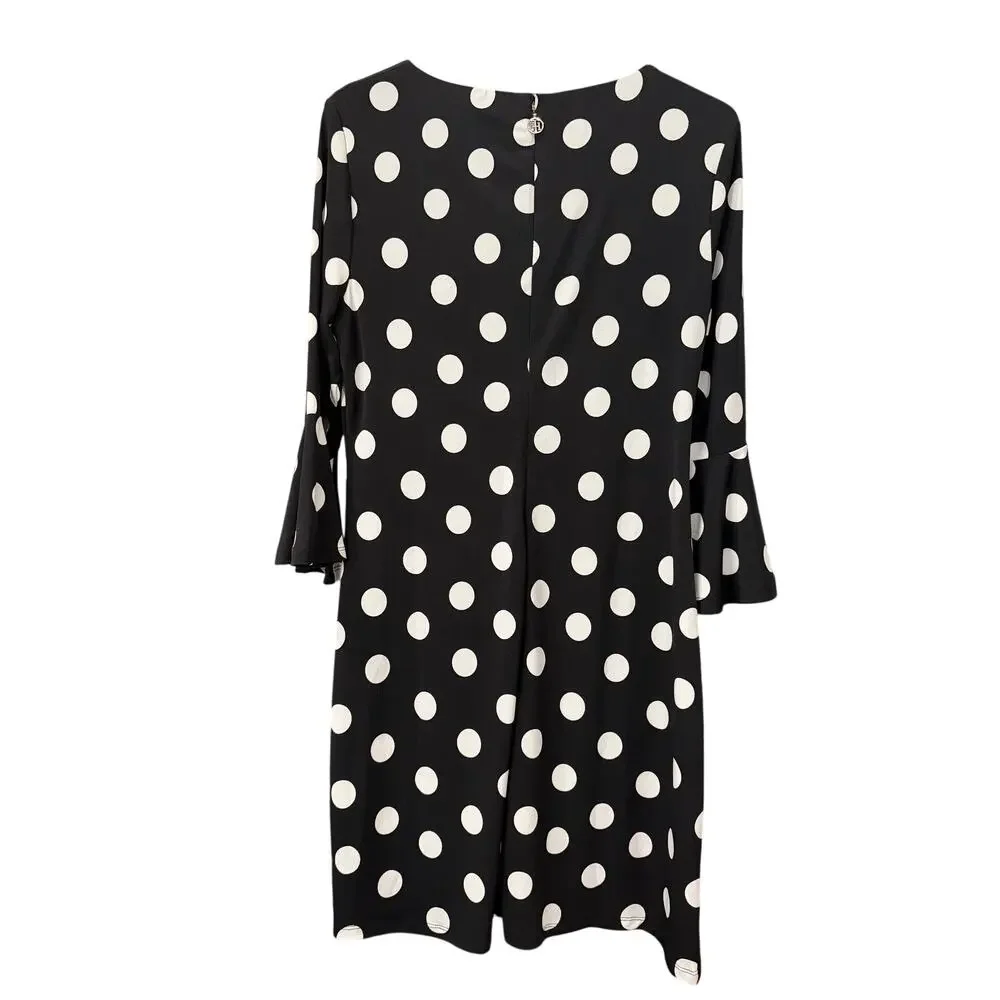 ✨ TOMMY HILFIGER Polka Dot Bell Sleeve Sheath Dress 10 EUC 👗 - Picture 3 of 7